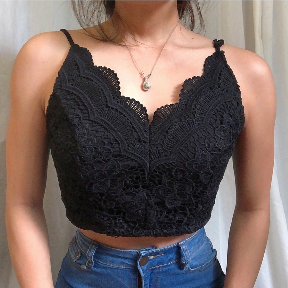 crop black laced top